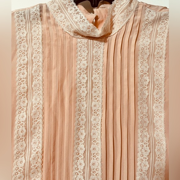 VINTAGE The Silk Farm 100% Silk Lace-Accented Blouse in Soft Peach - Picture 2 of 9